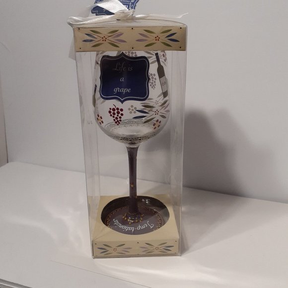 "Life is a grape" 8.5" tall 15oz. decorated wine glass from temp-tations - Picture 2 of 16